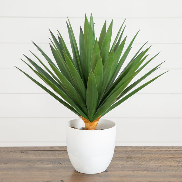 17” UV Resistant Artificial Agave Plant in White Planter (Indoor/Outdoor)