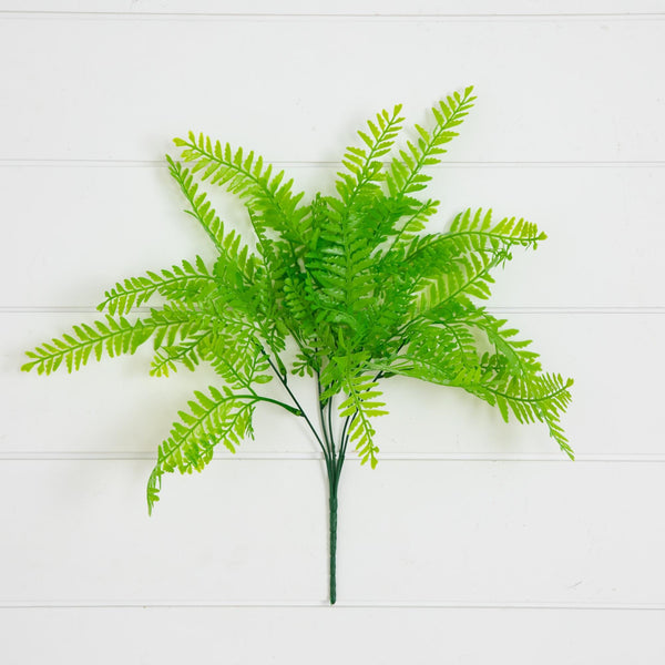 17” UV Resistant Artificial Vibrant Fern Bush (Indoor/Outdoor) - Set of 6