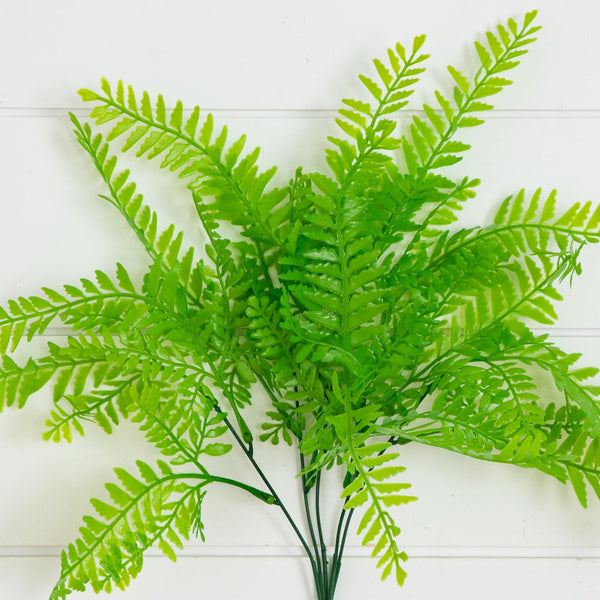 17” UV Resistant Artificial Vibrant Fern Bush (Indoor/Outdoor) - Set of 6