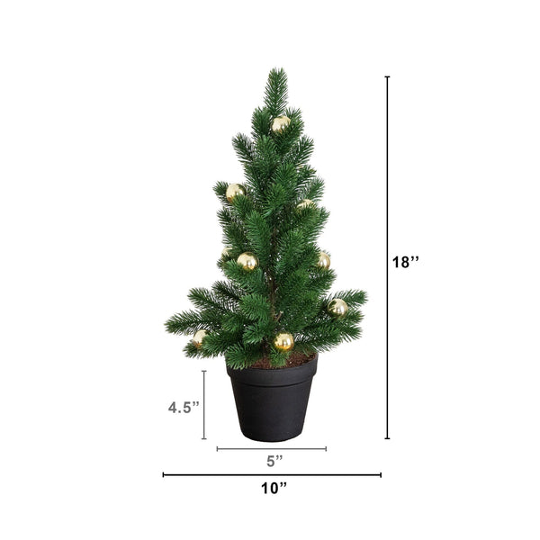 18” Artificial Christmas Tree with Gold Ornaments