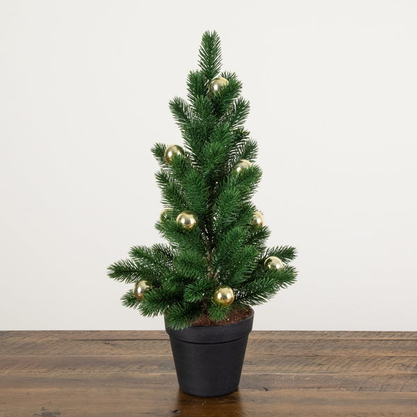 18” Artificial Christmas Tree with Gold Ornaments