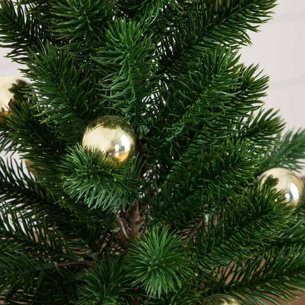18” Artificial Christmas Tree with Gold Ornaments