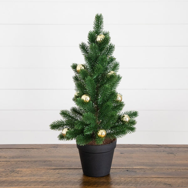 18” Artificial Christmas Tree with Gold Ornaments