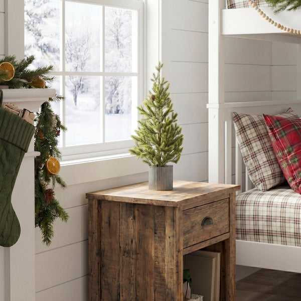 18” Artificial Christmas Tree with Pinecones in Metal Tin Planter