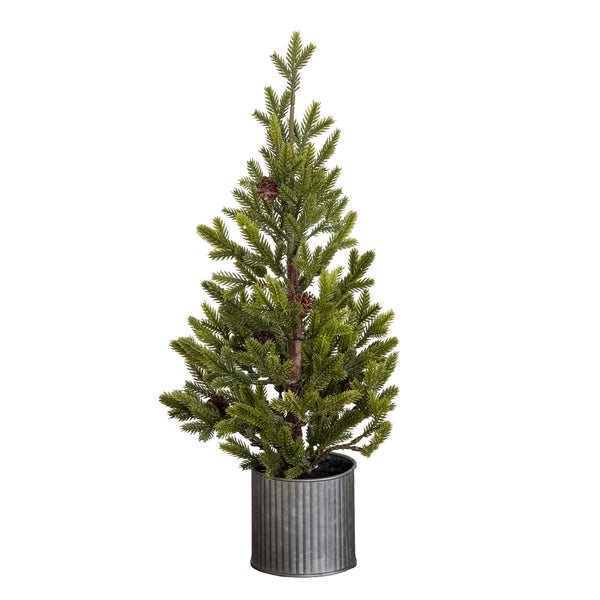 18” Artificial Christmas Tree with Pinecones in Metal Tin Planter
