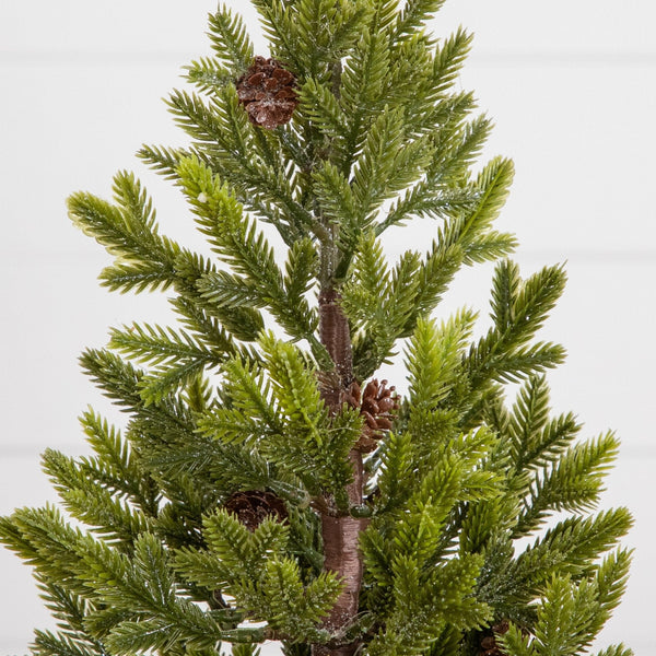 18” Artificial Christmas Tree with Pinecones in Metal Tin Planter