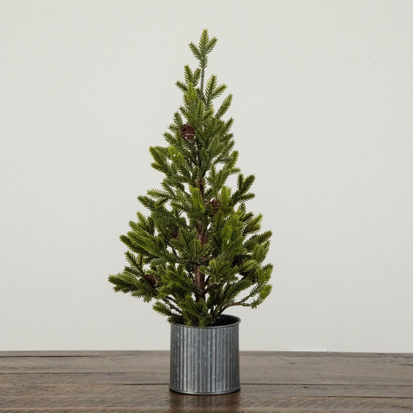 18” Artificial Christmas Tree with Pinecones in Metal Tin Planter