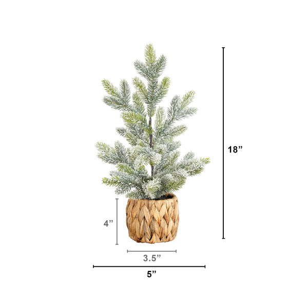 18” Artificial Flocked Fir Christmas Tree in Woven Basket