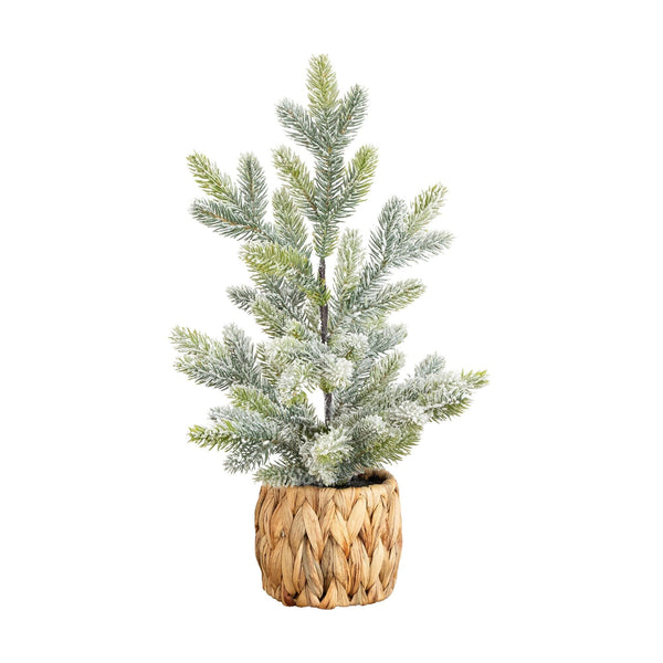 18” Artificial Flocked Fir Christmas Tree in Woven Basket