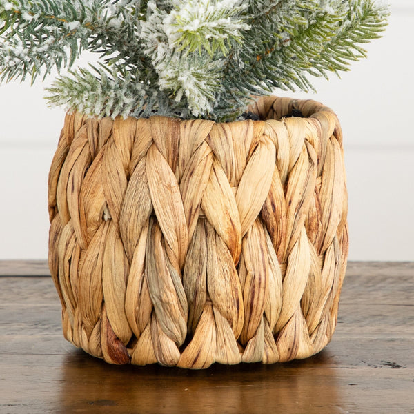 18” Artificial Flocked Fir Christmas Tree in Woven Basket