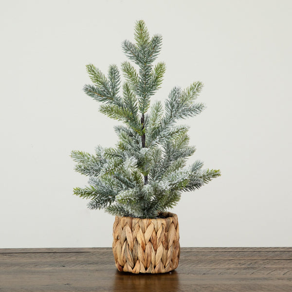 18” Artificial Flocked Fir Christmas Tree in Woven Basket