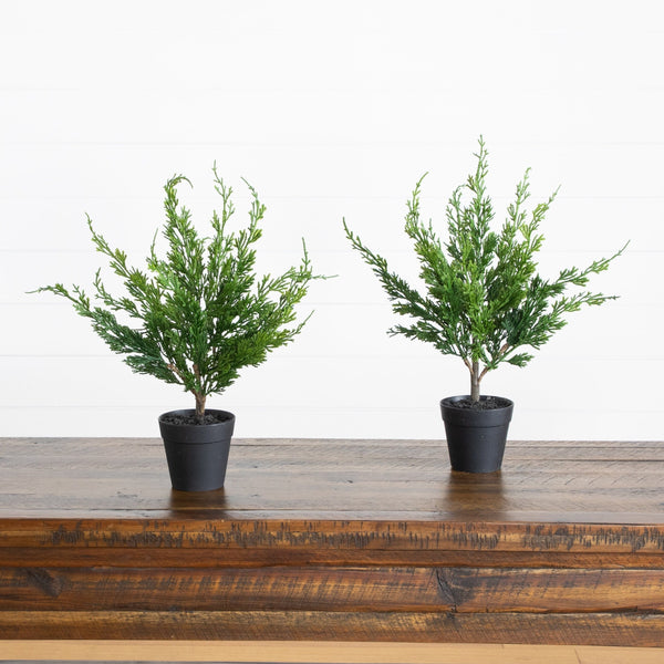 18” Artificial Real Touch Winter Mini Cypress Tree - Set of 2