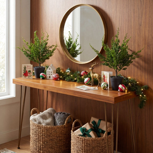 18” Artificial Real Touch Winter Mini Cypress Tree - Set of 2