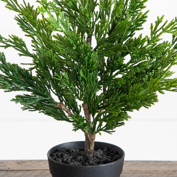 18” Artificial Real Touch Winter Mini Cypress Tree - Set of 2