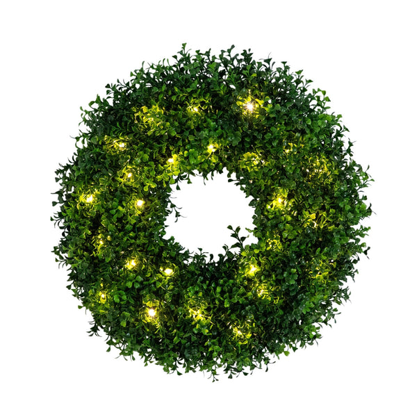 18" Pre-Lit Artificial Boxwood Wreath with 25 Warm White LED Lights
