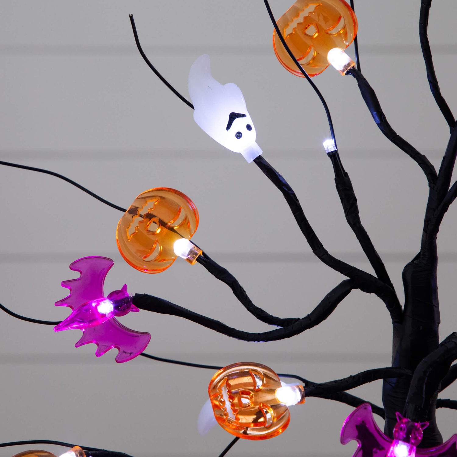 18" Pre-Lit Artificial Halloween Ghost, Bats & Pumpkins 24 LED Lighted Ornament Tree