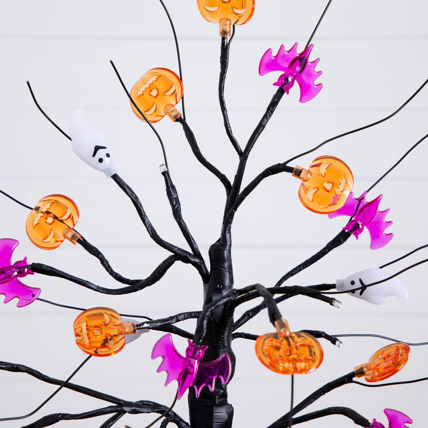18" Pre-Lit Artificial Halloween Ghost, Bats & Pumpkins 24 LED Lighted Ornament Tree
