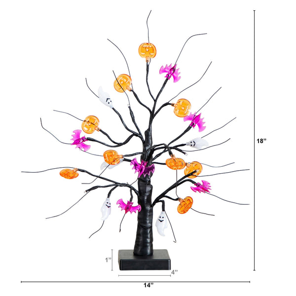 18" Pre-Lit Artificial Halloween Ghost, Bats & Pumpkins 24 LED Lighted Ornament Tree