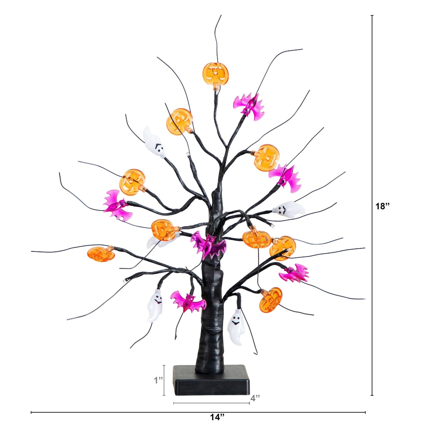 18" Pre-Lit Artificial Halloween Ghost, Bats & Pumpkins 24 LED Lighted Ornament Tree