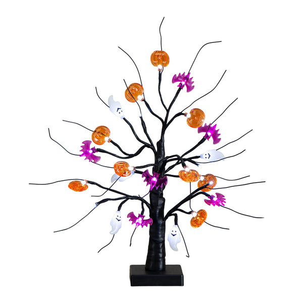 18" Pre-Lit Artificial Halloween Ghost, Bats & Pumpkins 24 LED Lighted Ornament Tree