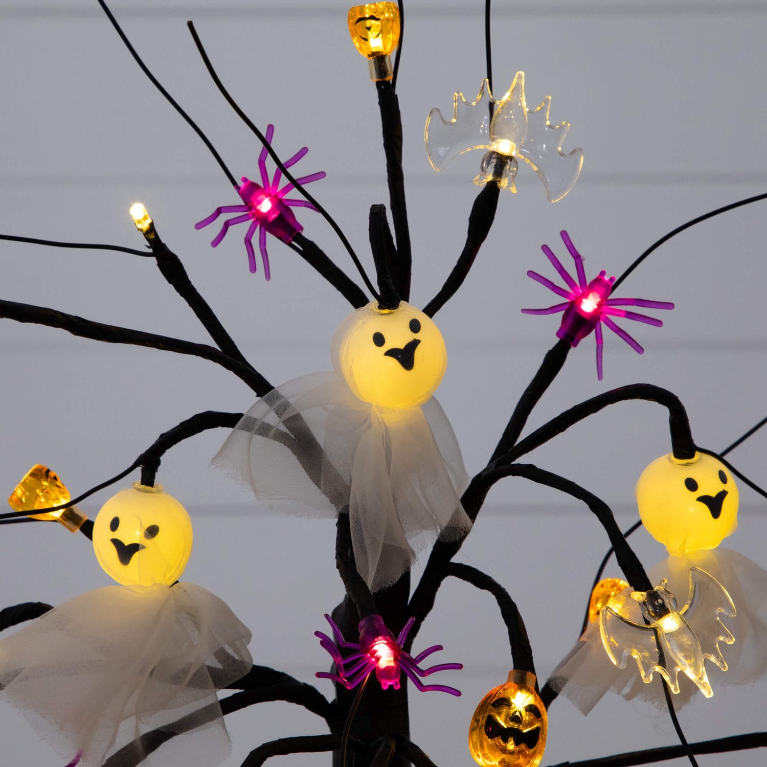 18" Pre-Lit Artificial Halloween Ghost Dolls, Spiders, Bats & Pumpkins 24 LED Lighted Ornament Tree