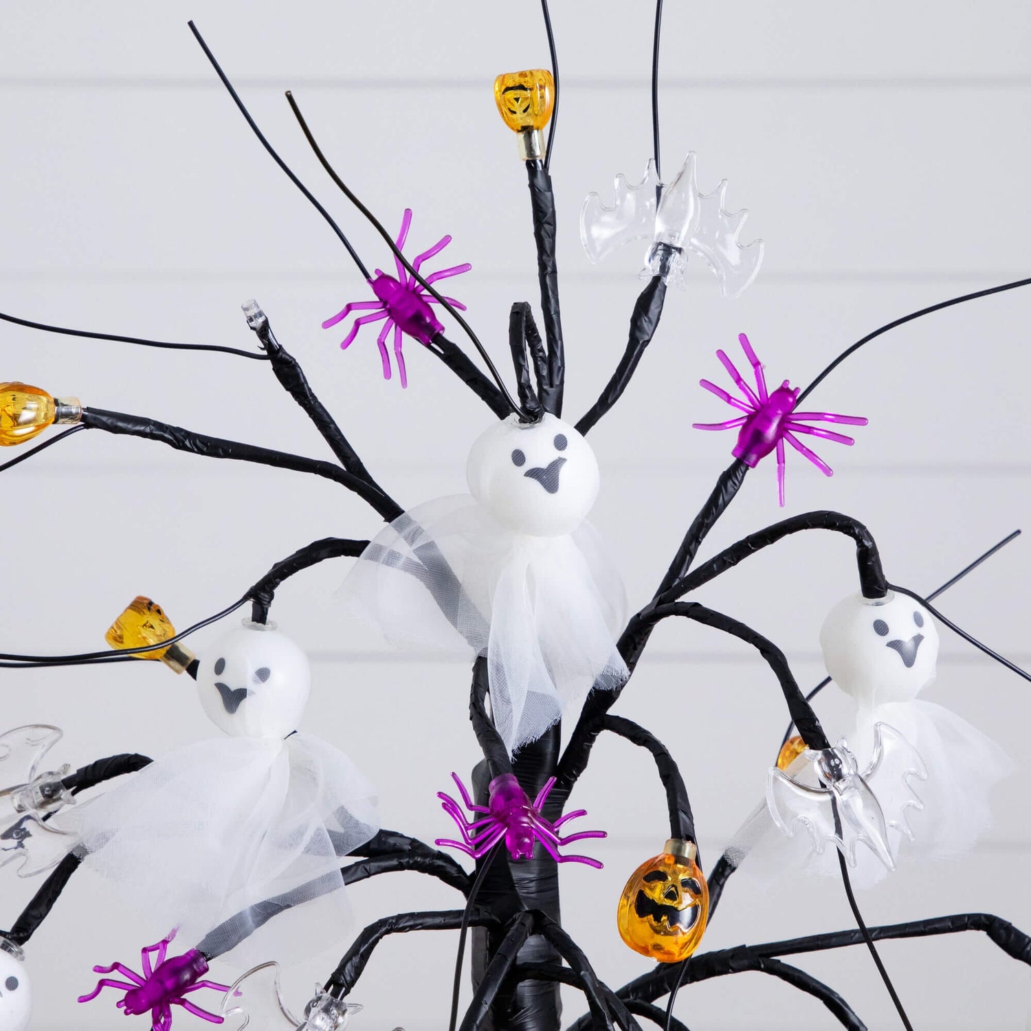18" Pre-Lit Artificial Halloween Ghost Dolls, Spiders, Bats & Pumpkins 24 LED Lighted Ornament Tree