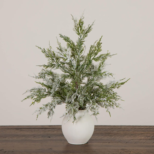 18" Pre-Lit Artificial Mini Snowed Cypress Christmas Tree with 12 LED Lights in  White Ceramic Planter
