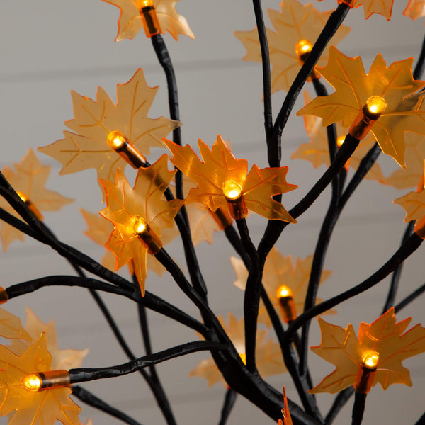 18" Pre-Lit Autumn Artificial Maple Fall Tree with 48 Warm White LED Maple Shaped Lights