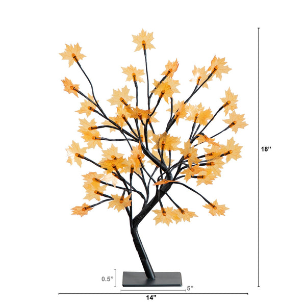 18" Pre-Lit Autumn Artificial Maple Fall Tree with 48 Warm White LED Maple Shaped Lights
