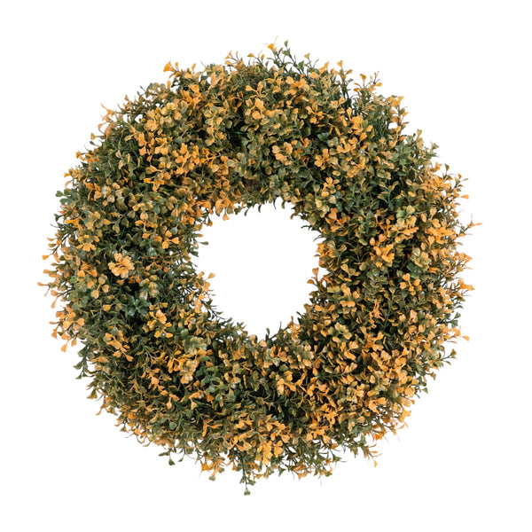 18" Pre-Lit Autumn Boxwood Artificial Fall Wreath with 25 Warm White LED Lights