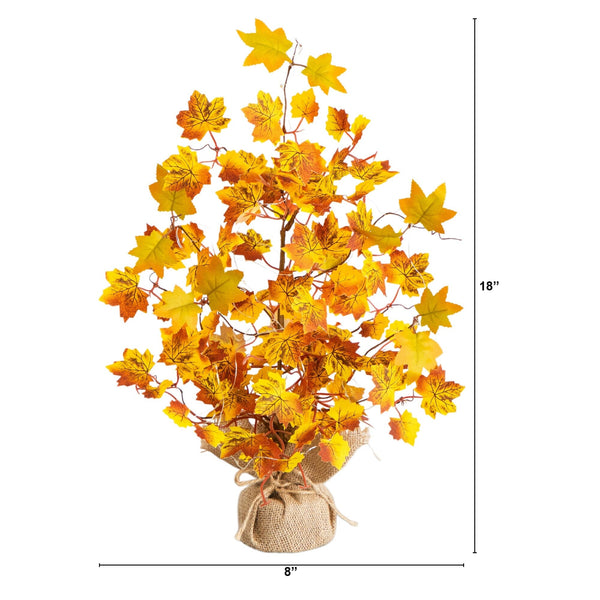 18" Pre-Lit Autumn Maple Artificial Fall Tree with 30 LED String Lights in Burlap Wrapped Base