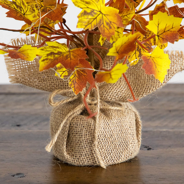18" Pre-Lit Autumn Maple Artificial Fall Tree with 30 LED String Lights in Burlap Wrapped Base