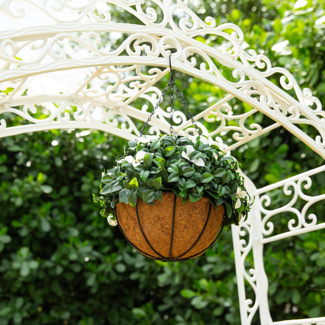 garden hanging plants 18" UV Resistant Artificial Gardenia Hanging Basket (Indoor/Outdoor)