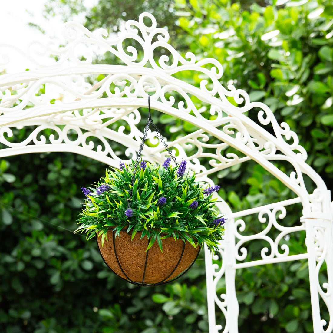 hanging basket plant stand indoor Nearly Natural 18in. UV Resistant Artificial Lavender Hanging Basket (Indoor/Outdoor)