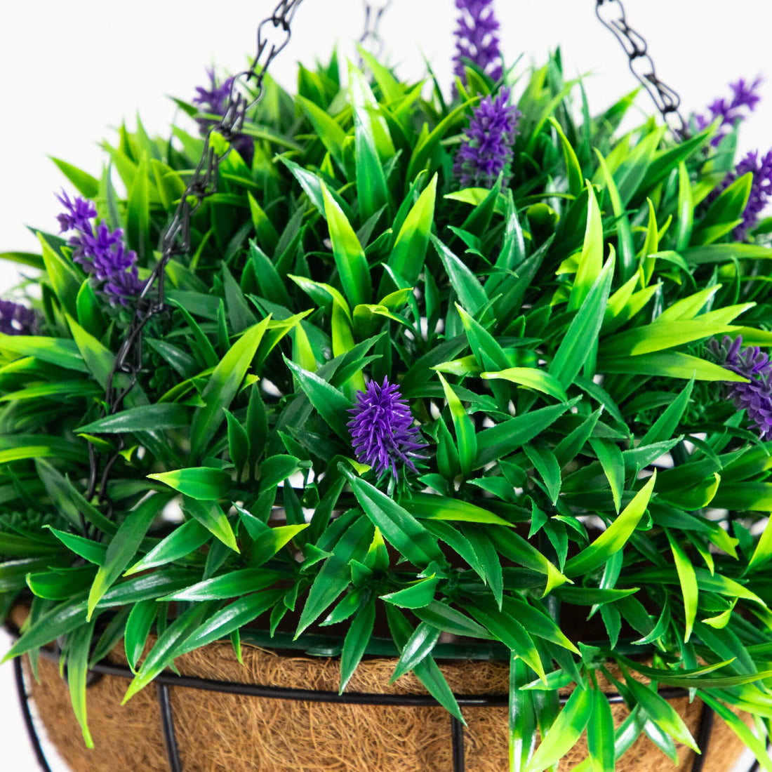 purple hanging planter Nearly Natural 18in. UV Resistant Artificial Lavender Hanging Basket (Indoor/Outdoor)