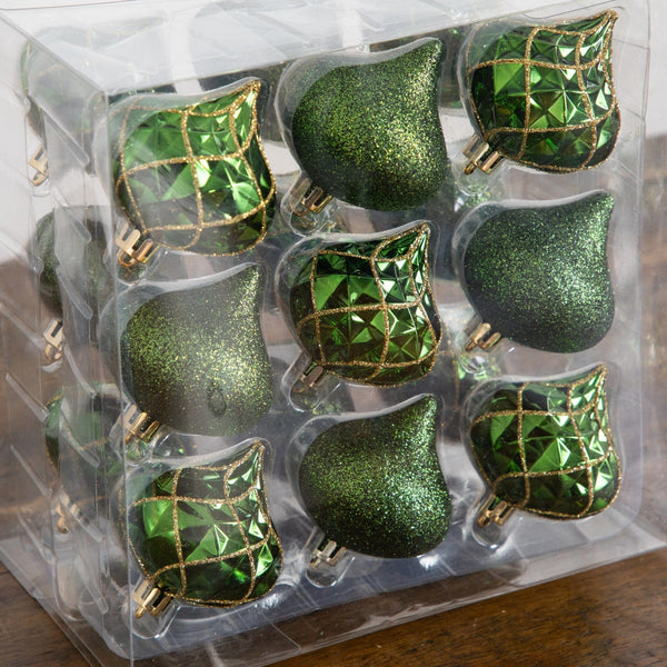 18-pc Green and Gold Teardrop Shatterproof Christmas Ornaments