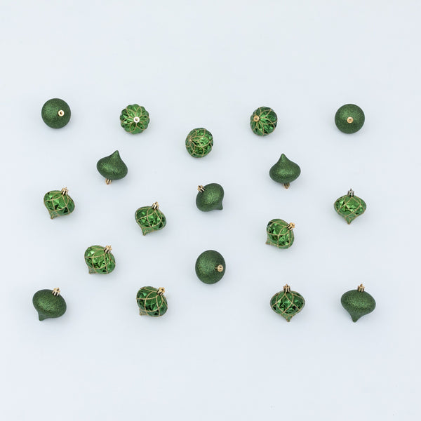 18-pc Green and Gold Teardrop Shatterproof Christmas Ornaments