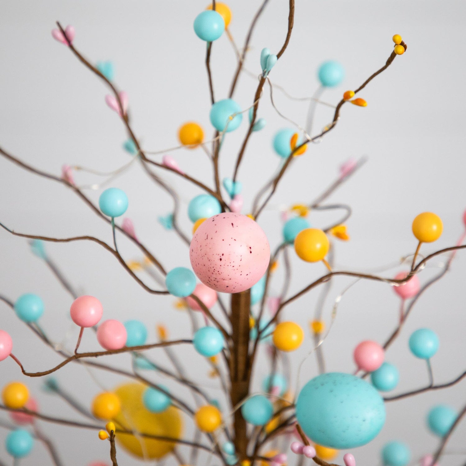 18" Pre-Lit Artificial Easter Egg Twig Tree with 30 LED Lights in Burlap Wrapped Base - Set of 2