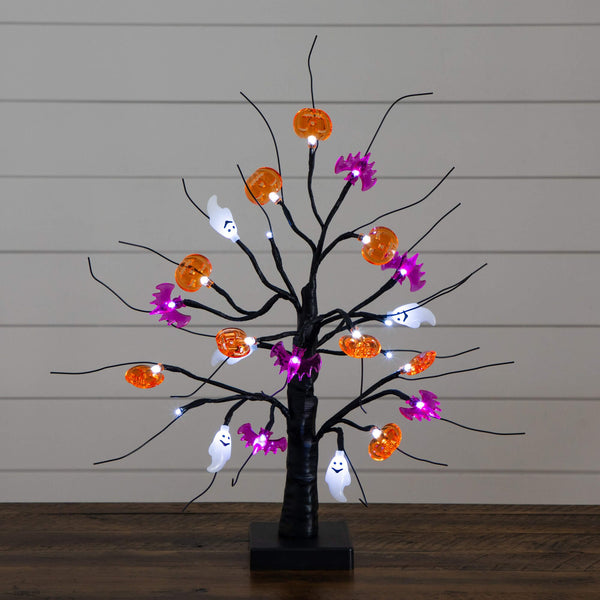 18" Pre-Lit Artificial Halloween Ghost, Bats & Pumpkins 24 LED Lighted Ornament Tree