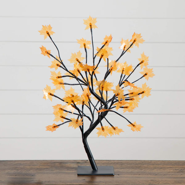 18" Pre-Lit Autumn Artificial Maple Fall Tree with 48 Warm White LED Maple Shaped Lights