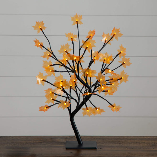 18" Pre-Lit Autumn Artificial Maple Fall Tree with 48 Warm White LED Maple Shaped Lights