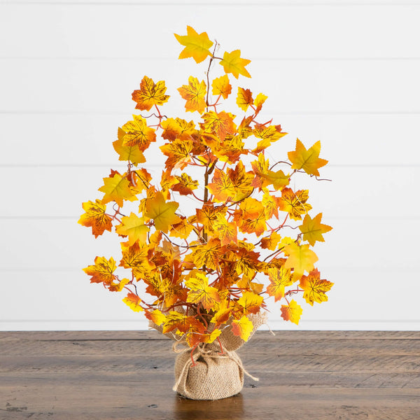 18" Pre-Lit Autumn Maple Artificial Fall Tree with 30 LED String Lights in Burlap Wrapped Base