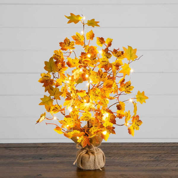 18" Pre-Lit Autumn Maple Artificial Fall Tree with 30 LED String Lights in Burlap Wrapped Base