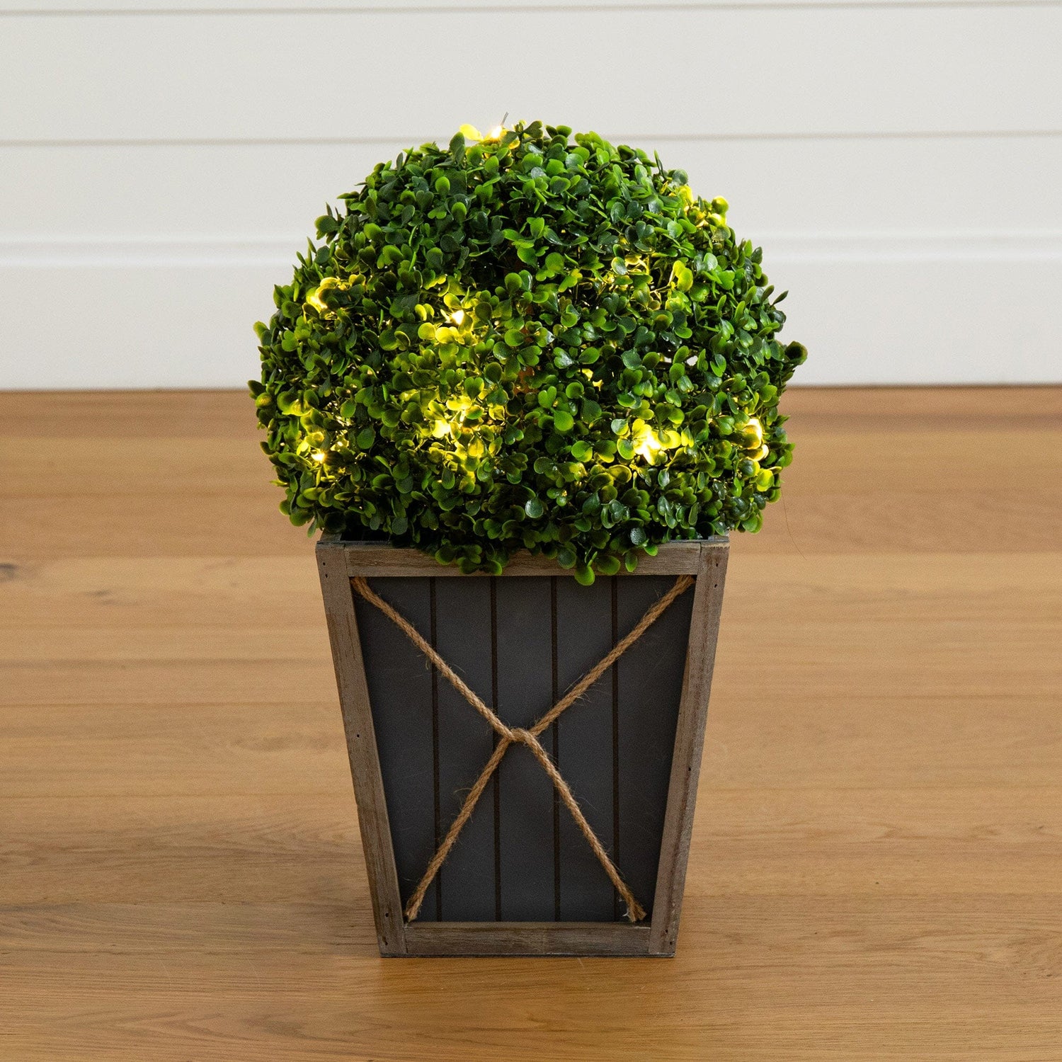 18” UV Resistant Artificial Boxwood Ball Topiary with LED Lights in Decorative Planter (Indoor/Outdoor)