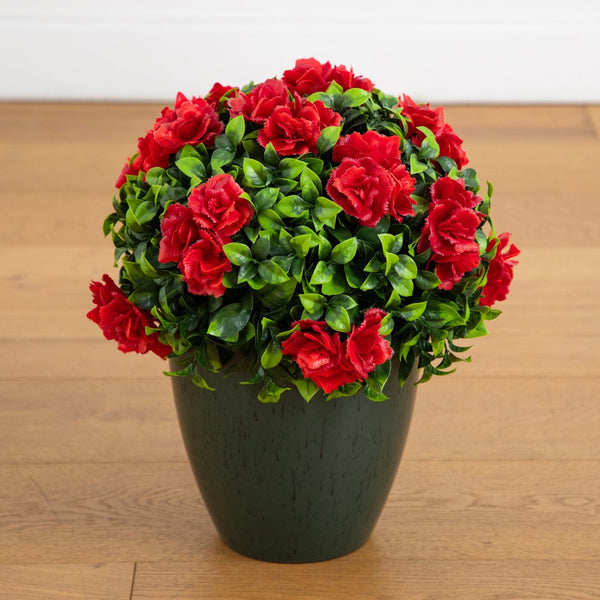 18” UV Resistant Artificial Camellia in Black Decorative Planter (Indoor/Outdoor)