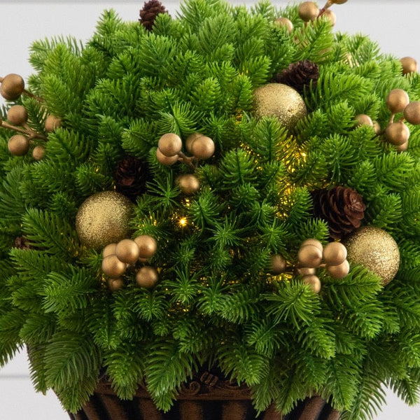 18” UV Resistant Artificial Pre-Lit Christmas Pine Plant with LED Lights in Decorative Planter (Indoor/Outdoor)