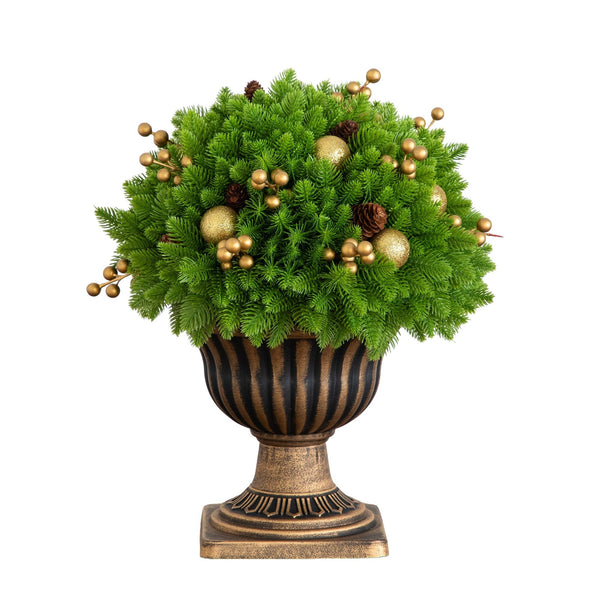18” UV Resistant Artificial Pre-Lit Christmas Pine Plant with LED Lights in Decorative Planter (Indoor/Outdoor)