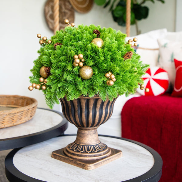 18” UV Resistant Artificial Pre-Lit Christmas Pine Plant with LED Lights in Decorative Planter (Indoor/Outdoor)