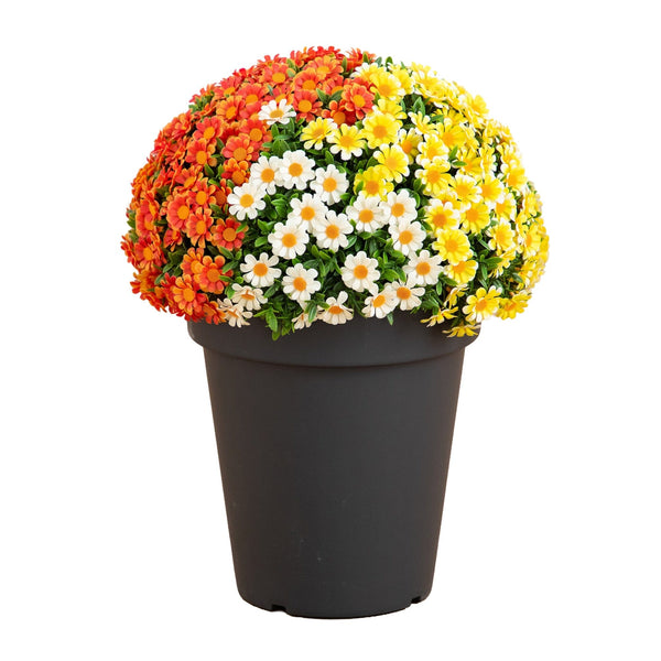 18” UV Resistant Autumn Artificial Fall Mixed Daisy Plant in Pot (Indoor/Outdoor)