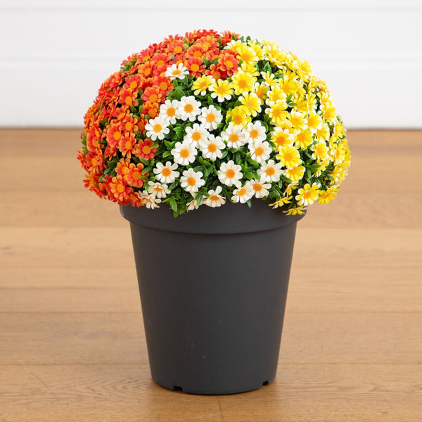 18” UV Resistant Autumn Artificial Fall Mixed Daisy Plant in Pot (Indoor/Outdoor)